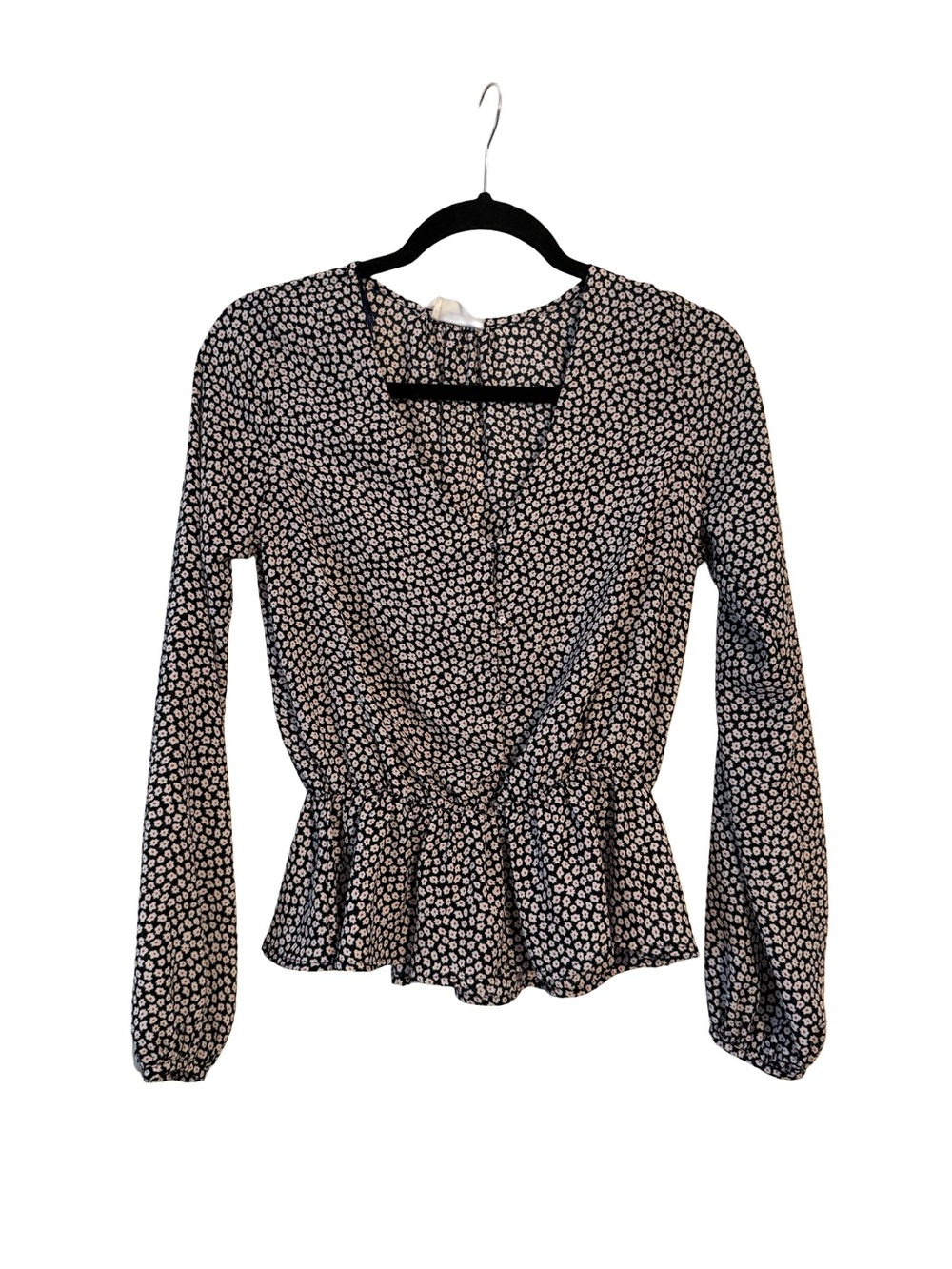 Sienna Sky Black and White Floral with peplum waist Long-Sleeve Top